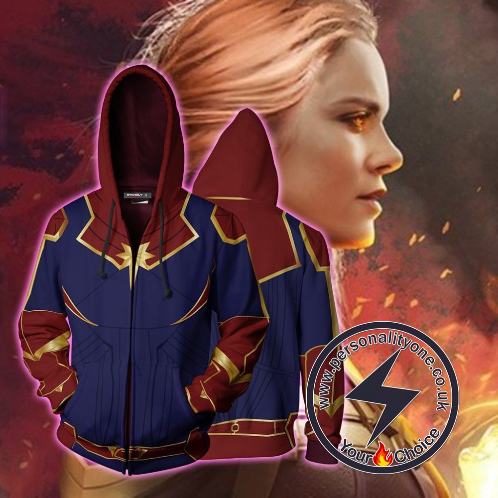 Captain Marvel Cosplay Costume Carol Danvers-Captain Marvel Zip Up Hoodie